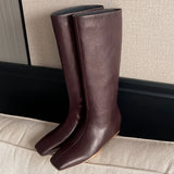 ADVBRIDGE  -  Autumn new women's genuine leather Internal elevation wedge square toe slip-on knee high boots casual female long boots hot
