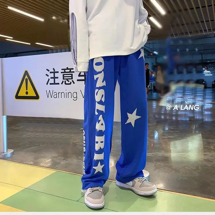 Advbridge American High Street Ins Pants Men's Niche Design Printed Loose Straight Leg Wide Leg Sports Casual Pants