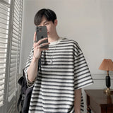 ADVBRIDGE  -  Male Striped Printing Men T Shirts Clothes Fashion Loose Tops Creativity Casual T Shirt Pattern Loose T Shirts 2025 Q222