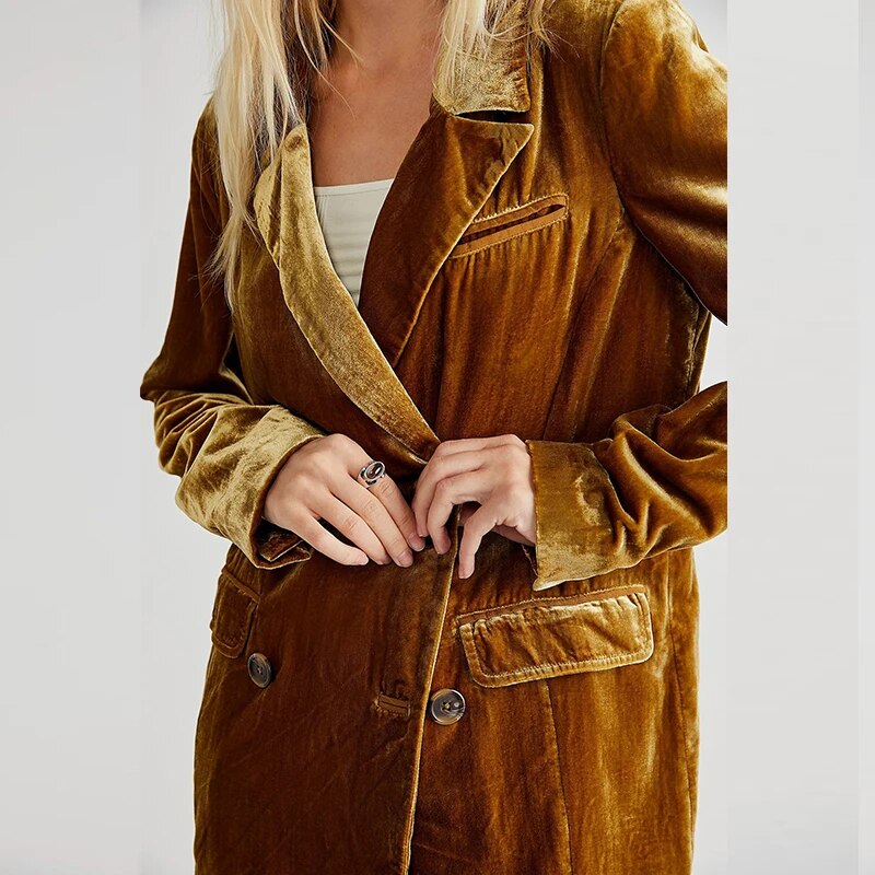 Advbridge New Fashion Long Sleeve Women Solid  Jackets Temperament Bright Velvet Blazer Coats Autumn Elegant Lapel Button Slim Cardigan