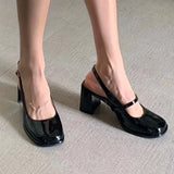 Advbridge Sandal Woman Summer New Thick Heeled Patent Leather Mary Jane Party Shoes Back Buckle Comfortable and Elegant Women's Shoes