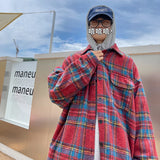 ADVBRIDGE  -  Thick Plaid Woolen Coat Men Warm Oversized Retro Thickened Woolen Jacket Mens Streetwear Korean Loose Short Woolen Coat Men