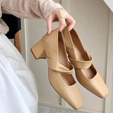 Advbridge  -  New Women Mary Jane Shoes Women Fashion Shallow Thick Heel Shoes 2024 Spring Ladies Elgant Paryt Pumps