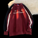 Advbridge Men‘s Wintern outfits Hip Hop Loose Fit Men's Sweatshirt Burgundy Patchwork Couple's Outfit 2024 Fall New Hipster Biker Style Sweatshirt Advbridge Men‘s Wintern outfits