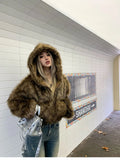 Advbridge  Autumn Winter Chic Luxury Short Soft Thick Warm Hairy Shaggy Faux Fur Coat Women with Hood Zipper Fluffy Jacket 2024