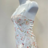 ADVBRIDGE  -  Vinatge Floral Printed Nightdress Women Sleepwear Suspender Pajamas Sexy Lingerie with Chest Pads Loungewear Sleep Dress