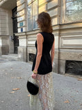 ADVBRIDGE  -  Elegant Lace Printed Patchwork Dresses Women Retro Perspective Sleeveless O-neck Long Dress Lady Spring Chic Street Party Robes