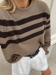 Advbridge -  Striped Casual Knitwear Top Female Loose Autumn High Waist Contrast Knit Sweater Slim Patchwork Streetwear Pullover