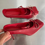 Advbridge Female Red Pumps Footwear Women Heels Mules Shoes Slippers New 2024 Fashion Butterfly-Knot Ladies Thin High Heels Slides Shoes