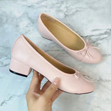 Advbridge Large 43 Multi-Color Bow Ballet High Heels Spring and Autumn Round Toe Fight Work Outside Wearing Block Heel Women's Shoes