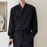 Advbridge Mens V-Neck Basic Casual Long-Sleeved Shirt 2024 New Autumn Winter Genderless Fashion Simple Retro Solid Color Shirt Unisex