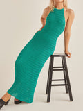 ADVBRIDGE  -  Halter Tie-up Knit Beach Dress Holiday Party Sleeveless Backless Bodycon Long Dress Women Casual Street Party Outfit