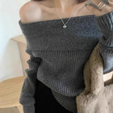 Advbridge Harajuku Slash Neck Solid Sweaters Grunge Vintage Women Bottoming Pullovers Off Shoulder Y2k Aesthetic Casual Knitted Jumper