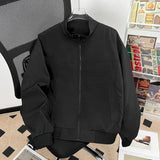 ADVBRIDGE  -  Autumn Winter Preppy Style Zipper Pockets Lantern Long Sleeve Men's Clothing High-neck Cardigan Solid Color Coats Jackets Tops