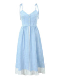 Advbridge Single Breasted Plaid Blue Summer Women Dress Spaghetti Strap Midi Casual Female Vestidos 2024 Cotton Slip Dress New