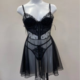 ADVBRIDGE  -  See Through Nightgowns Sexy Lingerie Sleep Dress Women Nightwear Small Half Cup Underwire Push Up 3/4 Cup Mesh Nightdress