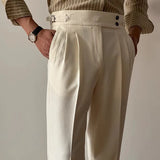 Advbridge Men's Light Luxury Fitting Well Draped Baggy Suit Pants Casual Button-down Solid Color Straight Premium Elegant Dress Pants