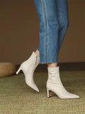 Advbridge Women's genuine leather 7cm thin high heel pointed toe side zip autumn ankle boots elegant ladies slim short boots shoes women