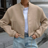 Advbridge Winter Fleece Jacket Women Button-Down Cropped Bomber Jacket Womens 2024 Street Wear Baseball Jacket Coat