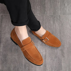 Advbridge Men's Casual Shoes Suede Genuine Leather Mens Buckle Party Wedding Loafers Moccasins Men Slip-on Comfortable Driving Flats