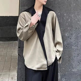 Advbridge Mens French Casual Personality Versatile Long-Sleeved Shirt Genderless Niche Temperament Lapel Contrast Stitching Jacket Unisex