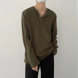 Advbridge Men Clothing Casual Spring Summer Long Sleeve Top Shirt New Fashion Men's Pullover 2024 Harajuku Button O-Neck Basic Tee T-shirt