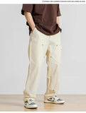 Advbridge Spring Autumn All Season Casual Soft Solid Men's Cool Boys Button Waist Pocket Safari Style Patchwork Straight Leg Pants
