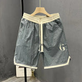 Advbridge Summer Men Trendy Contrast Color Quick Drying Sports Short Pants Male Casual Loose Letter Embroidery Straight Beach Shorts