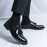 Advbridge Fashion Tassel Patent Loafers Men's Luxury Pea Shoes Night Club Shiny Leather Shoes Black Shoes Slip-on Flats Moccasins Shoes