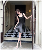 ADVBRIDGE  -  French Elegant Knitted Dress Women Black Sexy Stripe Fashion Square Collar Strap Knitting Dresses Casual Korean Style Feminine