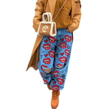 Advbridge Fashion Printed High Waist Loose Wide Legs Women's Jeans 2024 Spring and Autumn New Street Style Ripped Mop Jeans Female