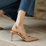 Advbridge New Summer Sandals Genuine Leather Women Sandals Pointed Toe Back Strap Thin Heel Shoes for Women Casual Shoes Zapatos De Mujer