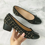 Advbridge Large 43 Multi-Color Bow Ballet High Heels Spring and Autumn Round Toe Fight Work Outside Wearing Block Heel Women's Shoes