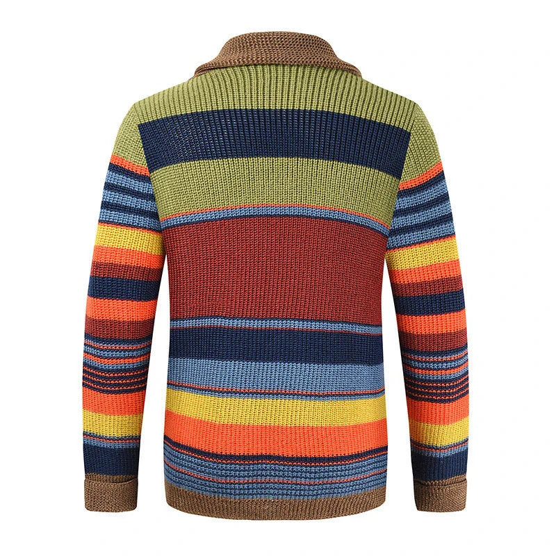 Advbridge Men‘s Wintern outfits Trendy Mens Knitted Cardigans 2025 Spring Casual Button-up Lapel Sweatercoats Men Vintage Rainbow Striped Sweater Jacket Coats Advbridge Men‘s Wintern outfits