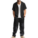 ADVBRIDGE  -  Daily Casual Loose Two Piece Suits Men Summer Fashion Pattern Print Outfits Mens Short Sleeve Hooded Shirts And Pants Loose Sets