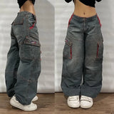 Advbridge Streetwear Fashion New Multi-pocket Washed Baggy Jeans Men And Women Y2K Hip-hop Harajuku Casual Gothic High Waist Wide Trouser