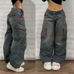 Advbridge Streetwear Fashion New Multi-pocket Washed Baggy Jeans Men And Women Y2K Hip-hop Harajuku Casual Gothic High Waist Wide Trouser