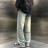 ADVBRIDGE  -  New Spring Men Baggy Straight Jeans Hip Hop Streetwear Y2K Vintage Fashion Trousers Embroidery Scratch Wide-leg Denim Pants