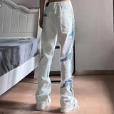 Advbridge American High Street Design Side Patch Jeans for Men Hiphop Stitching Niche Street Style Loose Straight Trousers