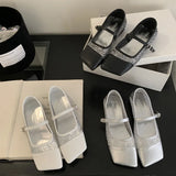 ADVBRIDGE  -  Silver Flat Shoes Ladies Pumps Spring Square Toe Mary Janes Women White Lazy Flats Comfortable Zapatos De Mujer Ofertas
