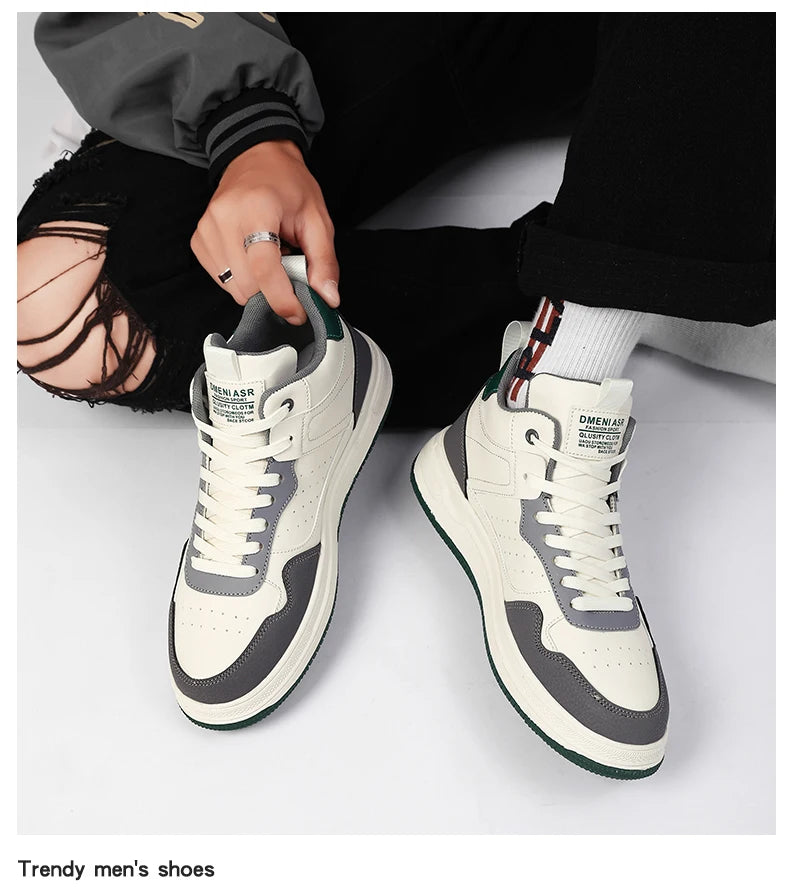 Advbridge Spring Leather Casual Sneakers Men Skateboarding Shoes Male Fashion Non-Slip Comfortable Flat Vulcanize Shoes