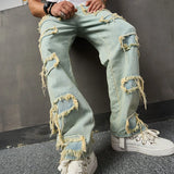 Advbridge Male Casual Hole Denim Pants 2yk Full Length Hip Hop Pockets Trousers Streetwear Men Clothing Fashion Tassel Baggy Jeans