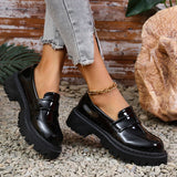 Advbridge Round Toe Patent Leather Pumps for Women Thick Bottom Platform Loafers Shoes Woman Slip-On Non-Slip Flat Heels Office Shoes