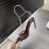 Advbridge  -  NEW Sexy Pointed Toe Sandals Woman Summer Metal CHAIN Buckle Strap Party Wedding Ladies Gladiator High Heels Shoes