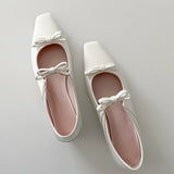 ADVBRIDGE  -  French Square Bow Single Shoes for Women with Low Heels and Shallow Mouth with A Straight Cut and Temperament Mary Jane Shoes