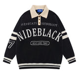 Advbridge Men Sweater Letter Print Hip Hop Streetwear Retro Polo Collar Harajuku Sweter Oversize Pullover Autumn Male Sweaters Pull Homme
