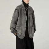 Advbridge Suit Jacket Mens Japanese Fashion Trend Retro Washed Denim Jacket Autumn New Casual Niche Distressed Suit Collar Jacket Top