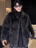 Advbridge Fur imitation Thickened Men Faux Fox Fur Coat Male Warm Overcoat Long Sleeve New Winter Faux Fur Jacket Fluffy Plush Fur Coats