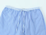 ADVBRIDGE  -  Blue Striped Two-piece Set Women Long Sleeve Pocket Blouse+Drawstring Pants Sets Spring New Fashion Casual Poplin Trouser Suits