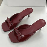 ADVBRIDGE  -  Cute Low Heel Slide Sandals Sexy Open Toe Patent Leather Bow Design Slippers Women Summer Sandals for Women Zapatillas De Casa